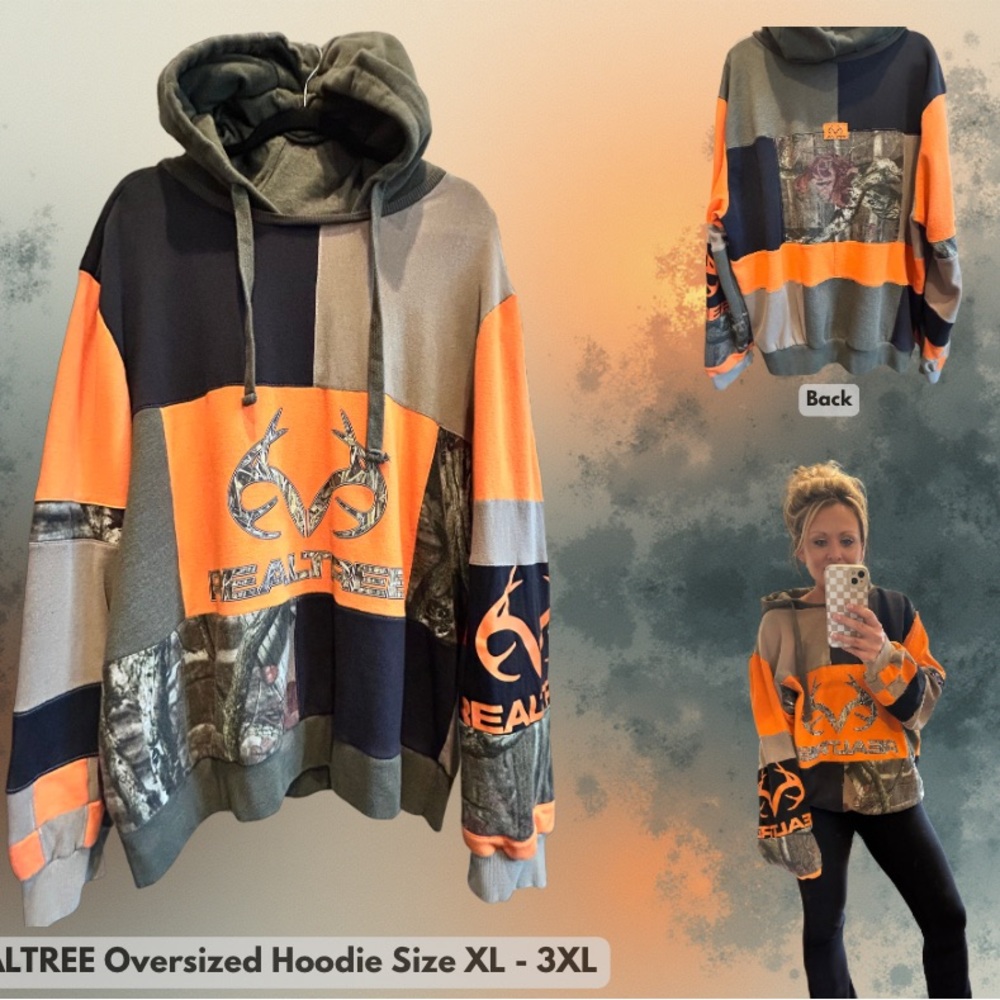 Handmade, one of a kind, and Realtree Camouflage Hoodie with Orange Accents